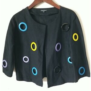 DOR DOR Couture Women's 1 Button Black w/‎ Multicolor Circles Art Deco Blazer S